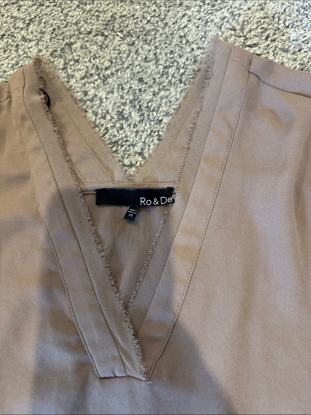 Ro & De Taupe V-Neck Frayed Trim Blouse - Picture 7 of 7